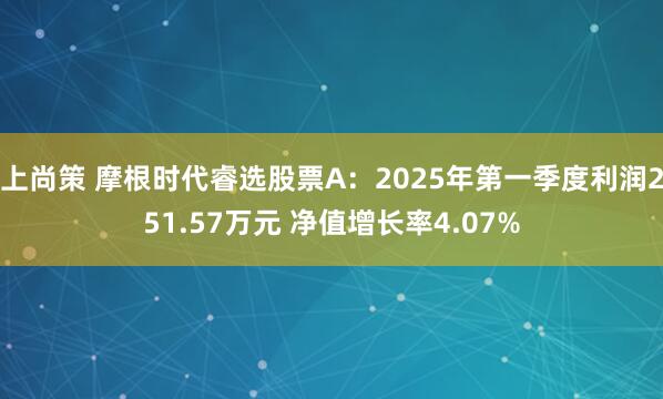 上尚策 摩根时代睿选股票A：2025年第一季度利润251.57万元 净值增长率4.07%