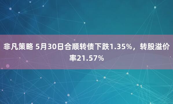 非凡策略 5月30日合顺转债下跌1.35%，转股溢价率21.57%